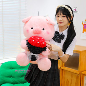 Gấu Bông Heo Ôm Hồng Ôm Hoa Bông Dễ Thương HP156 - HAPPY BEAR