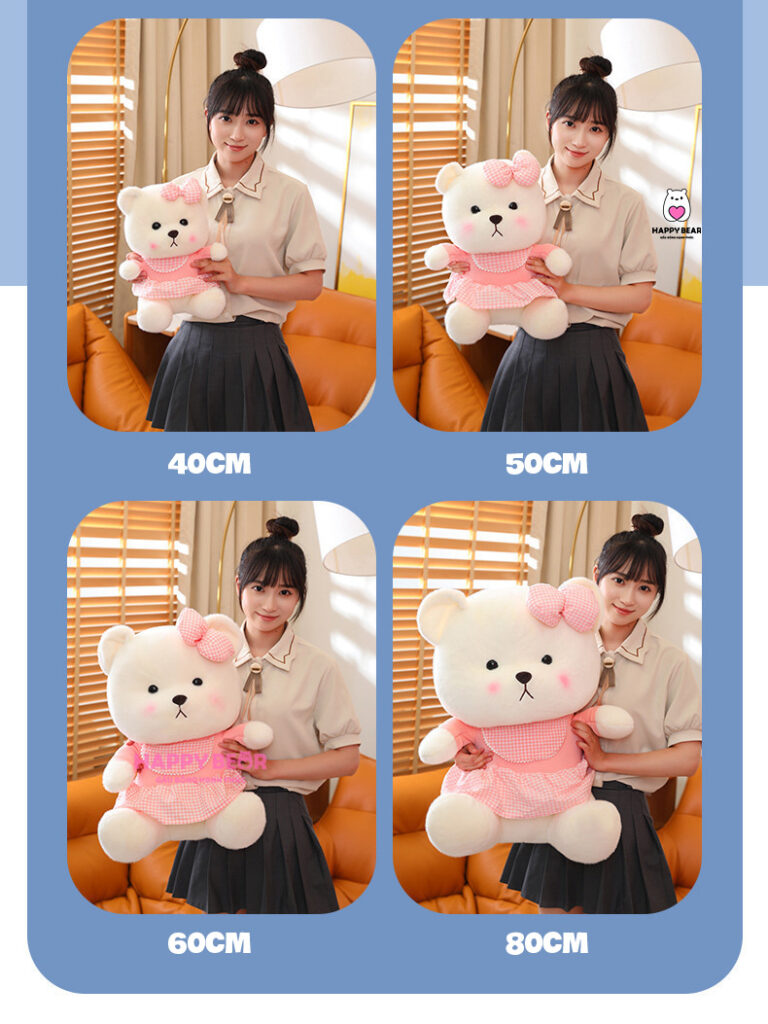 Gấu Bông Lena Yếm HP150 - HAPPY BEAR 18 Gấu Bông Lena Trắng Mặc Yếm Dễ Thương HP150 - HAPPY BEAR