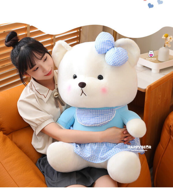 Gấu Bông Lena Trắng Mặc Yếm Xanh Dễ Thương HP150 - HAPPY BEAR