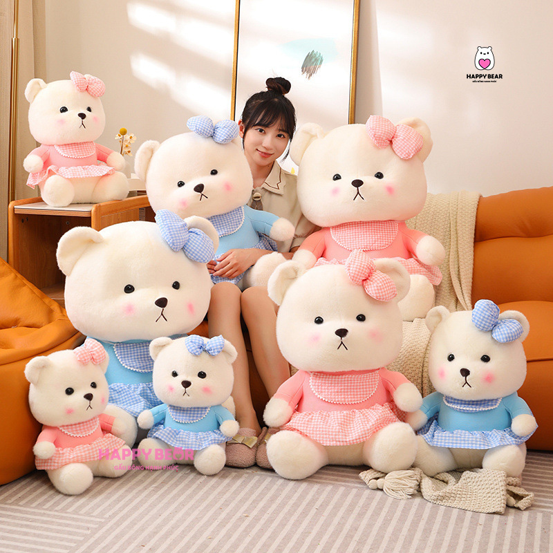 Gấu Bông Lena Yếm HP150 - HAPPY BEAR 16 Gấu Bông Lena Trắng Mặc Yếm Dễ Thương HP150 - HAPPY BEAR