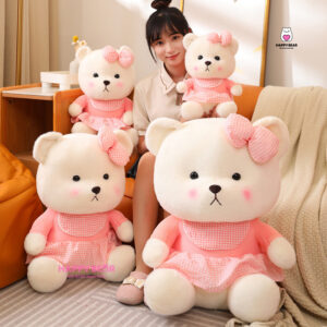 Gấu Bông Lena Trắng Mặc Yếm Hồng Dễ Thương HP150 - HAPPY BEAR