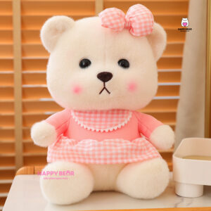 Gấu Bông Lena Trắng Mặc Yếm Hồng Dễ Thương HP150 - HAPPY BEAR
