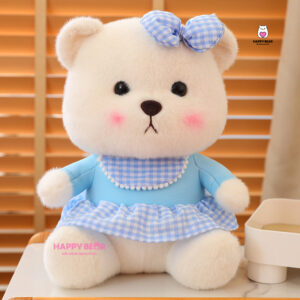 Gấu Bông Lena Trắng Mặc Yếm Xanh Dễ Thương HP150 - HAPPY BEAR