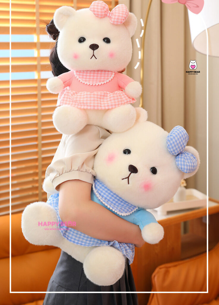 Gấu Bông Lena Yếm HP150 - HAPPY BEAR 20 Gấu Bông Lena Trắng Mặc Yếm Dễ Thương HP150 - HAPPY BEAR