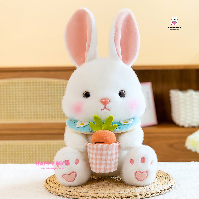 Gấu bông thỏ  TRẮNG mềm ôm cà rốt HP151 - HAPPY BEAR
