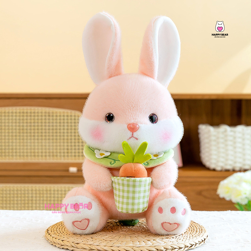 Gấu bông thỏ HỒNG mềm ôm cà rốt HP151 - HAPPY BEAR